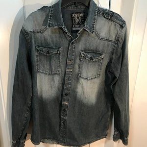 EXTREME COUTURE DENIM LONG SHIRT MEN SZ LARGE PLS SEE DISCRIPTION
